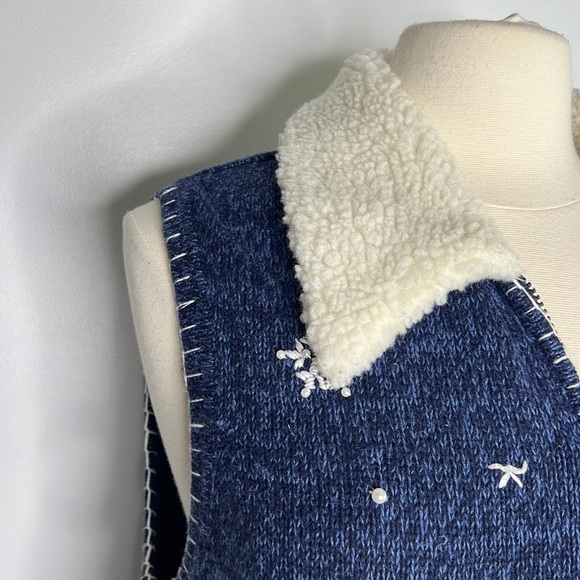 Kikit Teddy Bear cute navy blue Christmas Sweater Vest Holiday Cardigan large - Picture 6 of 11